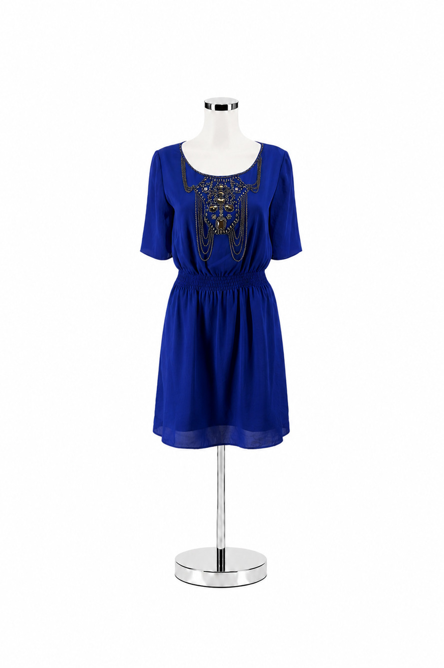 Gianni Bini "Muriel" Cobalt Blue Beaded Bib Dress Size Small